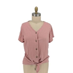 Weatherproof Cable Knit Knot Sweater Top Cardigan Pink L preppy cottagecore